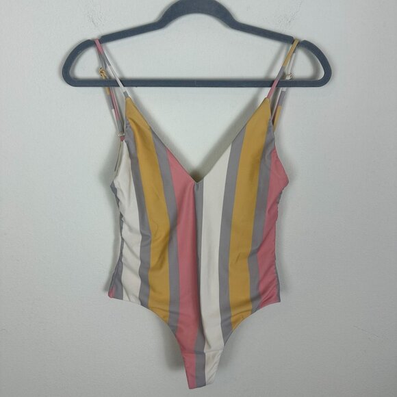 House of Harlow One Piece Swim Suit M Multicolor Stripe Boho Summer Vacation - Picture 1 of 9